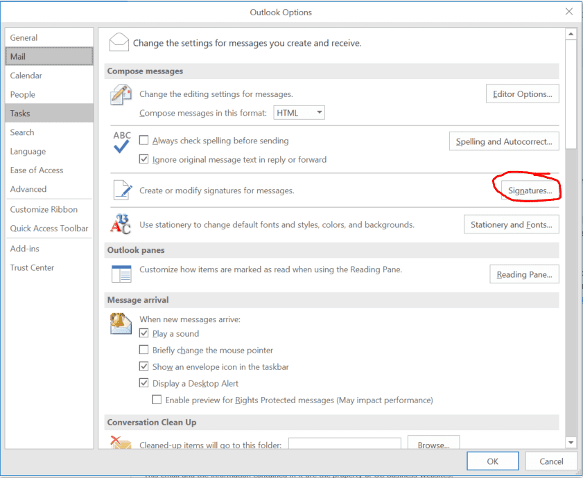 Outlook crashes when attempting to modify signature | SkywardIT